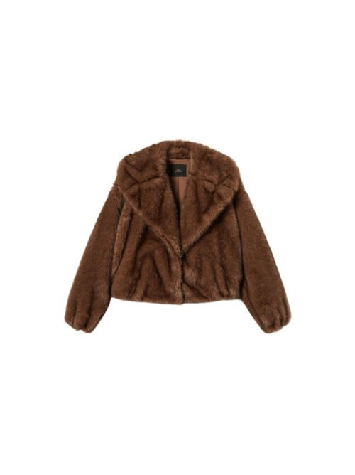 Giacca da donna in ecopelliccia effetto visone, fondo arricciato, colore marrone. TWINSET | 252AT219112969
